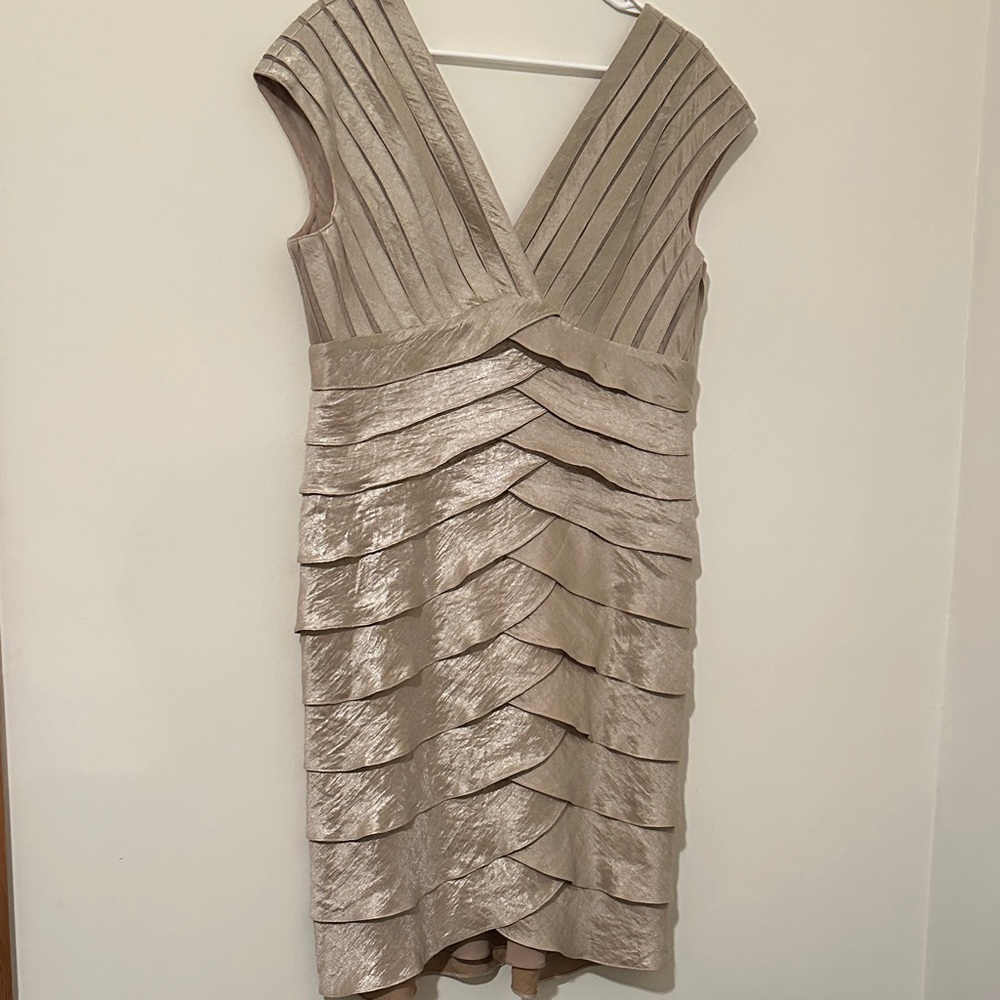 Adrianna Papell Shimmering Tan Layered Dress